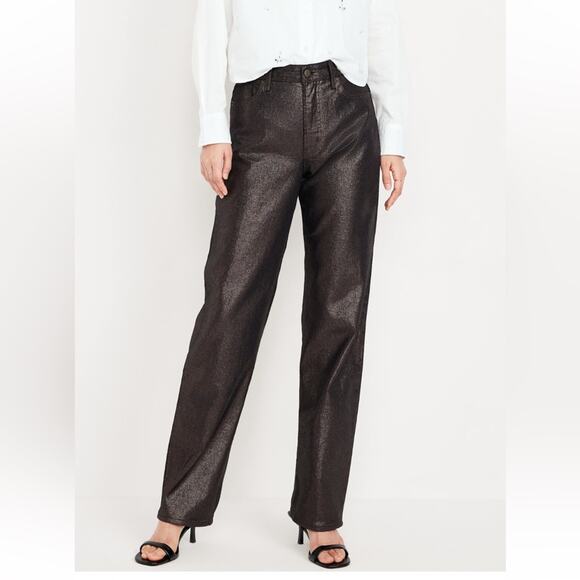 Old Navy black shine High-Waisted Shine OG Loose Jeans - Picture 2 of 13